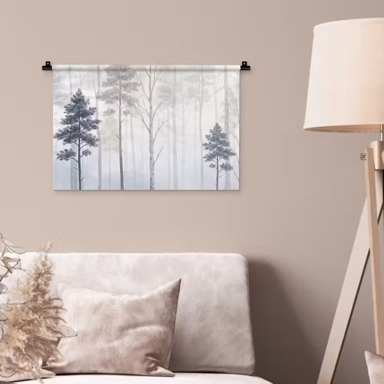 Wandkleed - Bos - Bomen - Mist - Natuur - Illustratie - Grijs — 2
