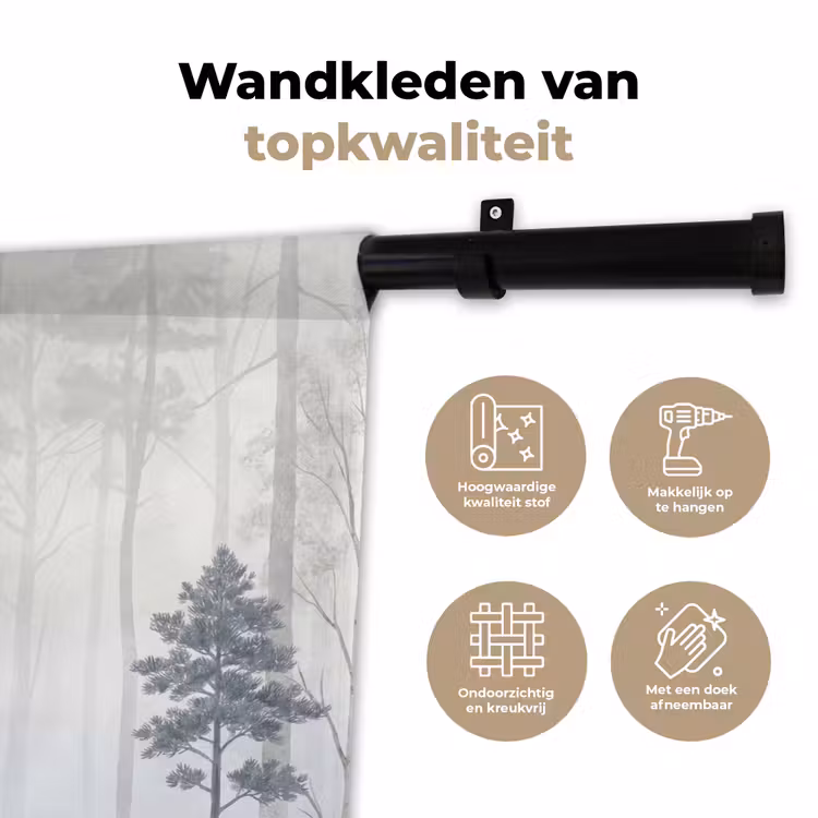Wandkleed - Bos - Bomen - Mist - Natuur - Illustratie - Grijs — 3
