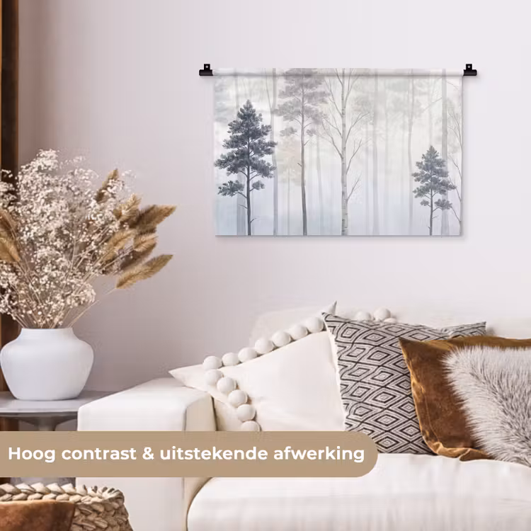 Wandkleed - Bos - Bomen - Mist - Natuur - Illustratie - Grijs — 4