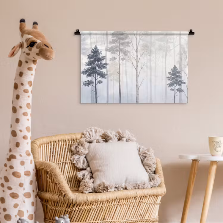 Wandkleed - Bos - Bomen - Mist - Natuur - Illustratie - Grijs — 5