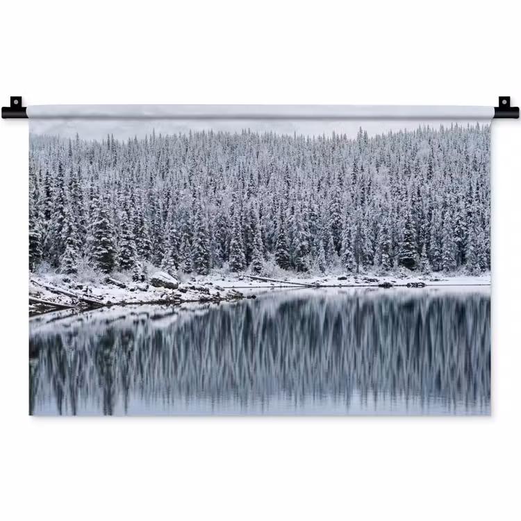 Wandkleed - Bos - Reflectie - Meer - Winter - Serene — 1