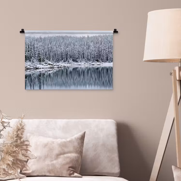 Wandkleed - Bos - Reflectie - Meer - Winter - Serene — 2