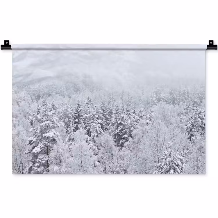 Wandkleed - Bos - Sneeuw - Winter - Natuur - Wit — 1