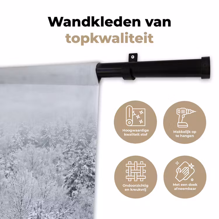 Wandkleed - Bos - Sneeuw - Winter - Natuur - Wit — 3