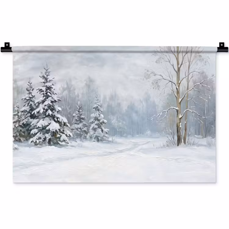Wandkleed - Bospad - Dennen - Sneeuw - Winter - Rustgevend — 1
