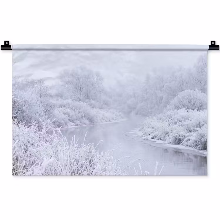 Wandkleed - Rivier - Sneeuw - Bos - Winter - Schilderachtig — 1
