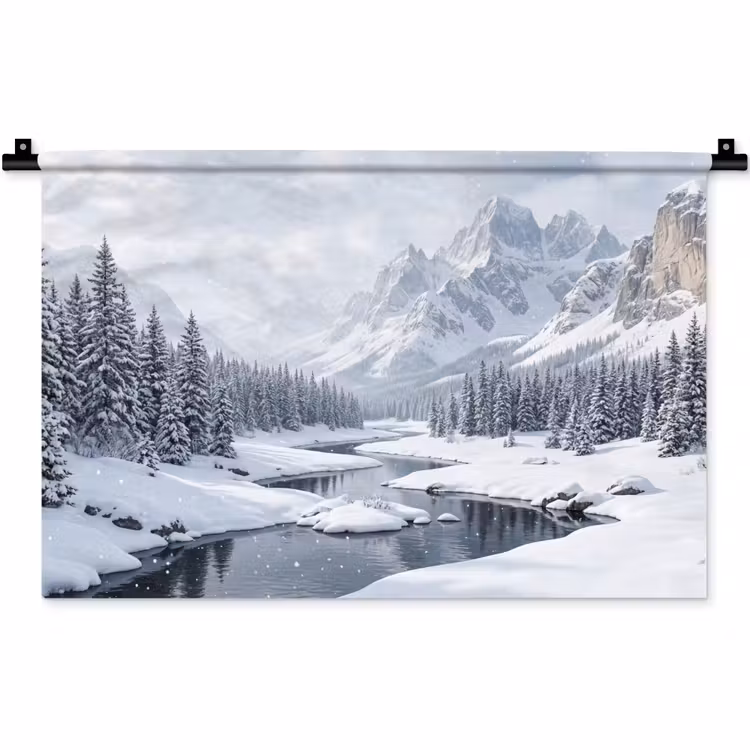 Wandkleed - Sneeuwlandschap - Bergen - Rivier - Winter — 1