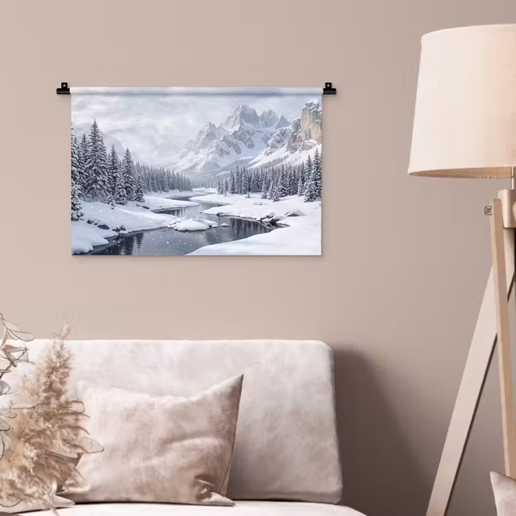 Wandkleed - Sneeuwlandschap - Bergen - Rivier - Winter — 2