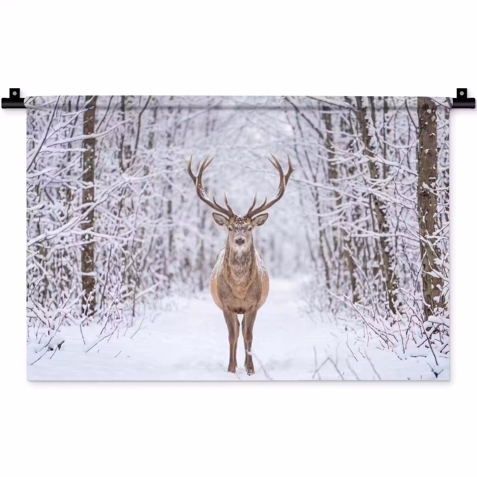 Wandkleed - Hert - Winter - Bos - Natuur - Wit — 1