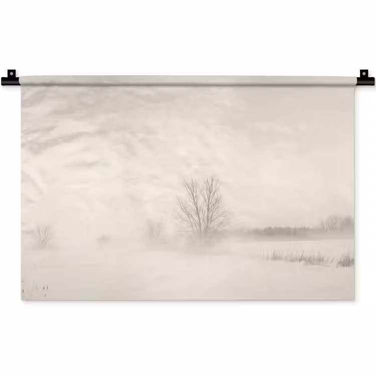 Wandkleed - Boom - Mist - Sneeuw - Winter - Minimalistisch — 1