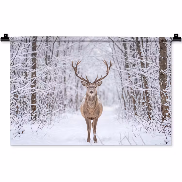 Wandkleed - Hert - Winter - Bos - Natuur - Wit — 1