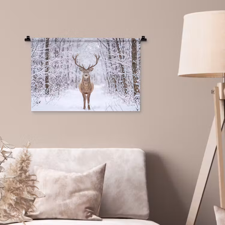 Wandkleed - Hert - Winter - Bos - Natuur - Wit — 2