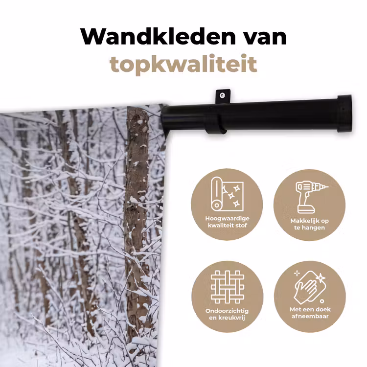 Wandkleed - Hert - Winter - Bos - Natuur - Wit — 3