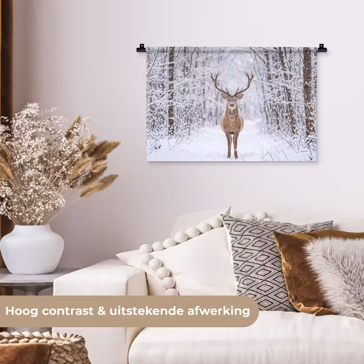 Wandkleed - Hert - Winter - Bos - Natuur - Wit — 4