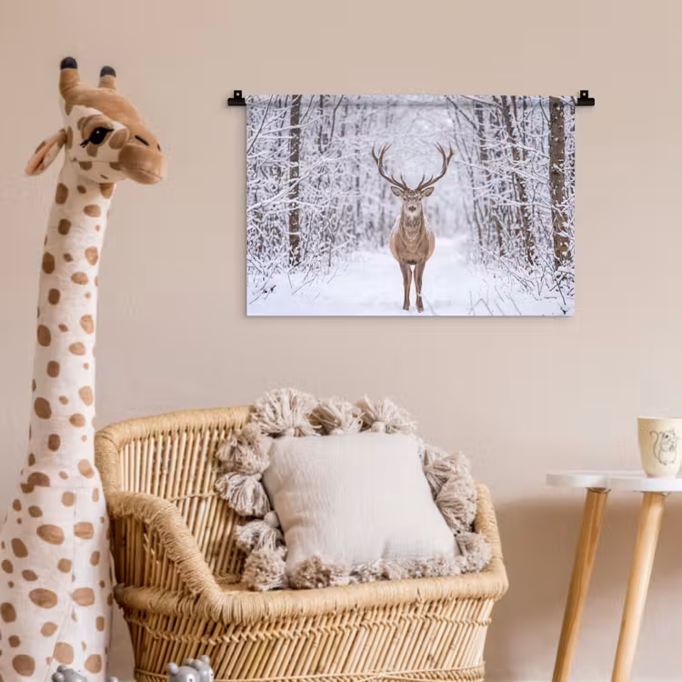 Wandkleed - Hert - Winter - Bos - Natuur - Wit — 5