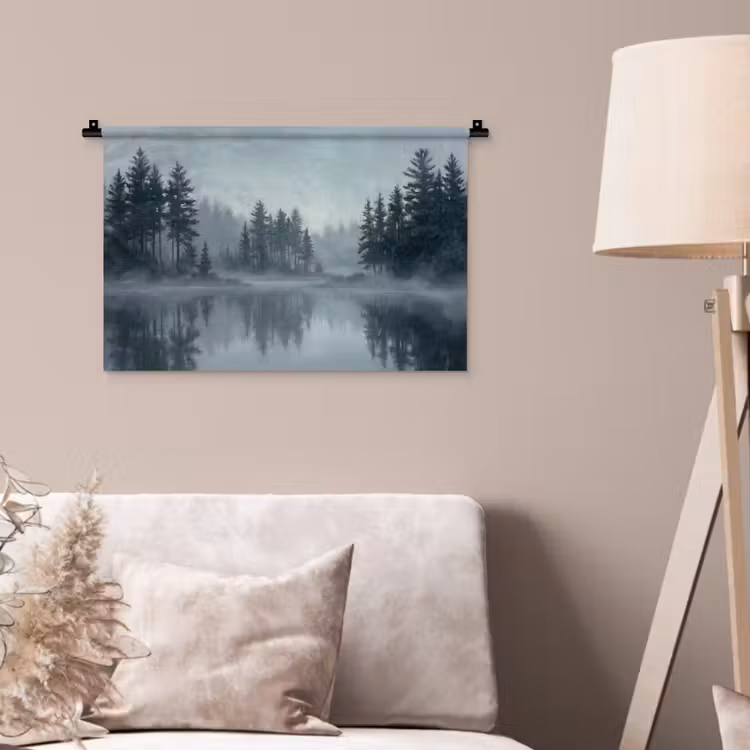 Wandkleed - Bos - Meer - Mist - Natuur - Grijs — 2