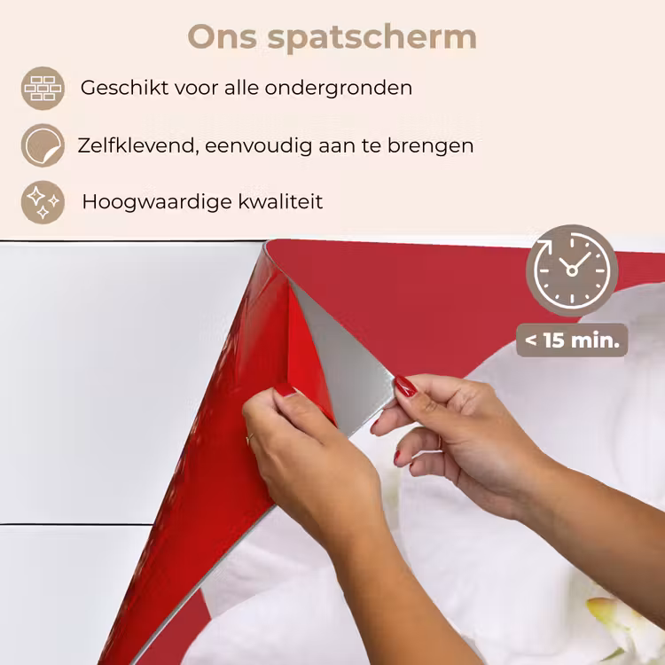 Spatscherm keuken - Witte orchidee op rood — 4