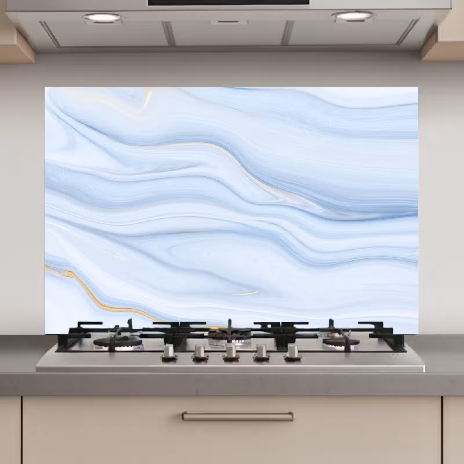 Spatscherm keuken - Marmer - Golf - Blauw - Patronen - Marmerlook - Pastel — 1