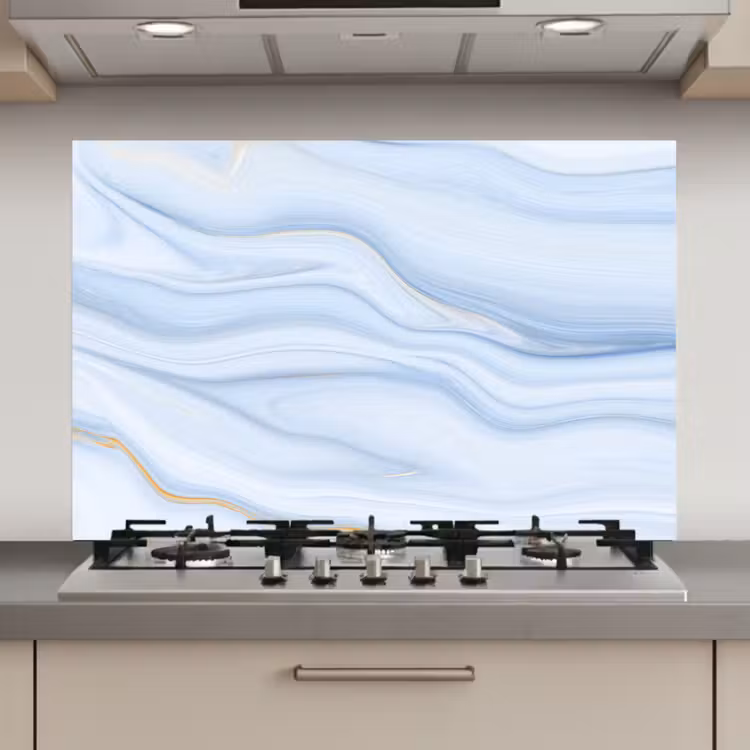 Spatscherm keuken - Marmer - Golf - Blauw - Patronen - Marmerlook - Pastel — 1