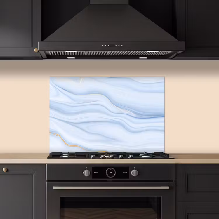 Spatscherm keuken - Marmer - Golf - Blauw - Patronen - Marmerlook - Pastel — 2