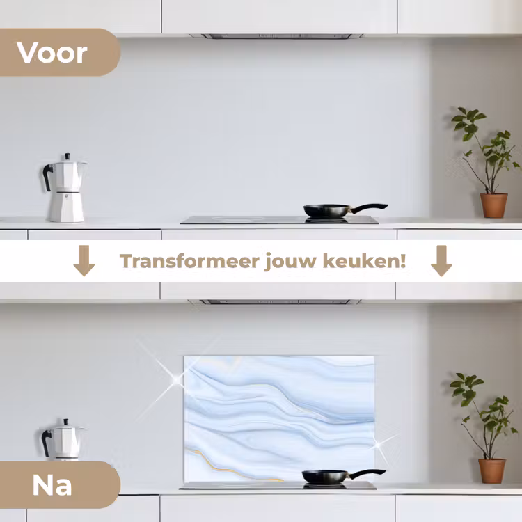 Spatscherm keuken - Marmer - Golf - Blauw - Patronen - Marmerlook - Pastel — 3