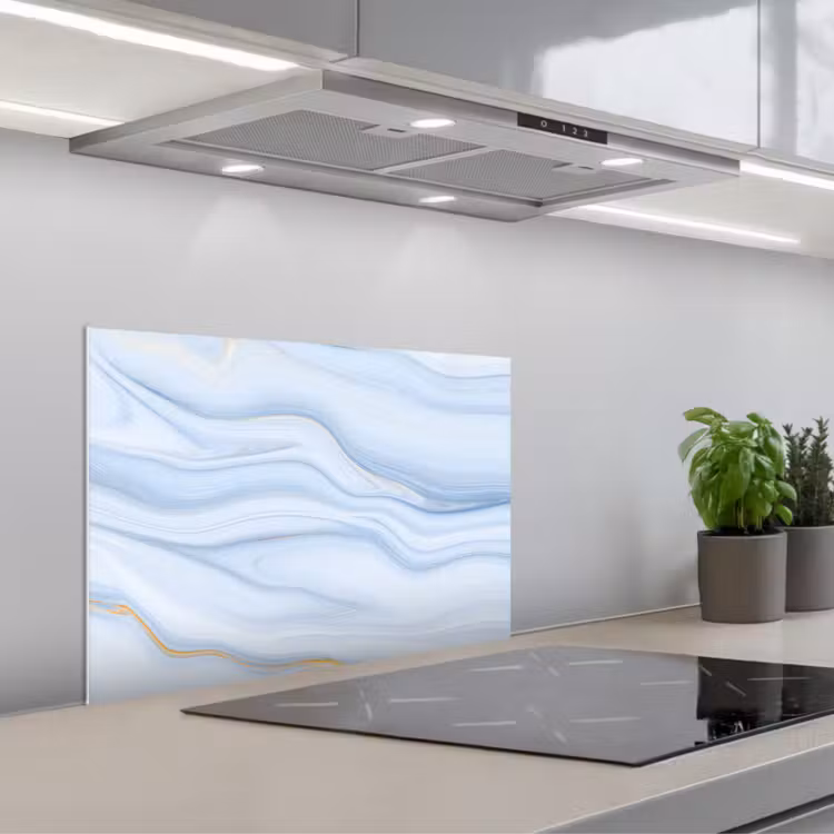 Spatscherm keuken - Marmer - Golf - Blauw - Patronen - Marmerlook - Pastel — 5