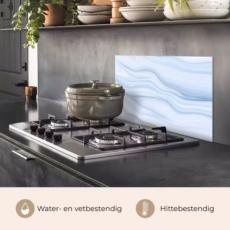 Spatscherm keuken - Marmer - Golf - Blauw - Patronen - Marmerlook - Pastel — 7