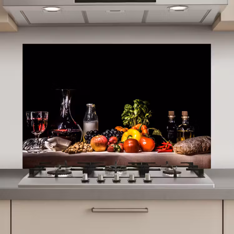 Spatscherm keuken - Stilleven - Eten - Drinken - Fruit - Zwart — 1