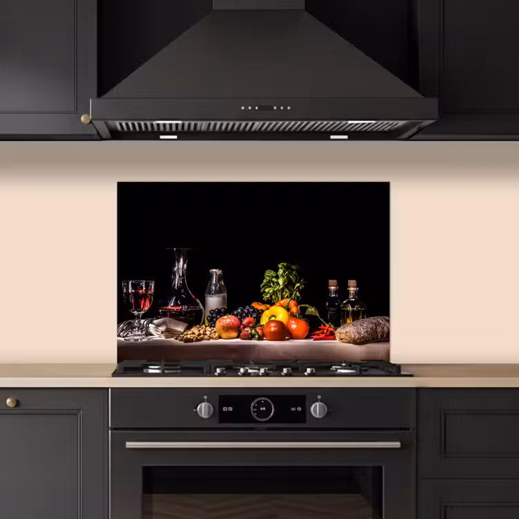 Spatscherm keuken - Stilleven - Eten - Drinken - Fruit - Zwart — 2