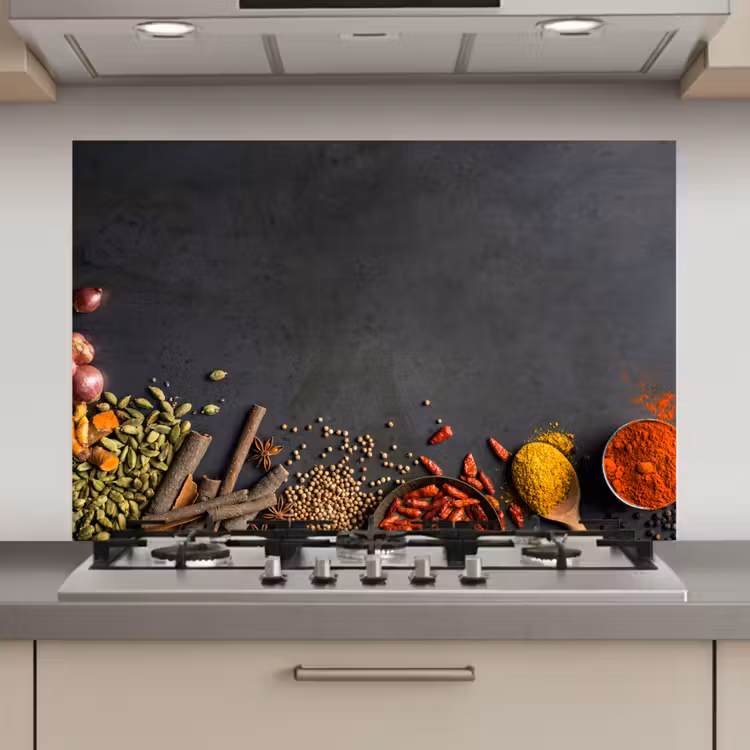 Spatscherm keuken - Kruiden - Eten - Specerijen - Zwart - Paprika - Kaneel — 1