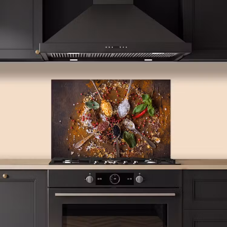 Spatscherm keuken - Specerijen - Kruiden - Lepels - Zout - Bruin - Keuken — 2