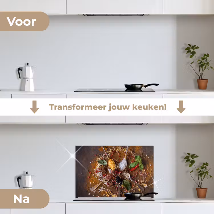 Spatscherm keuken - Specerijen - Kruiden - Lepels - Zout - Bruin - Keuken — 3