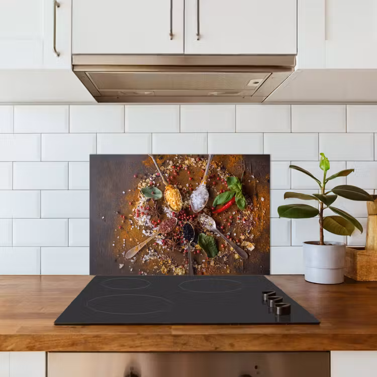 Spatscherm keuken - Specerijen - Kruiden - Lepels - Zout - Bruin - Keuken — 6