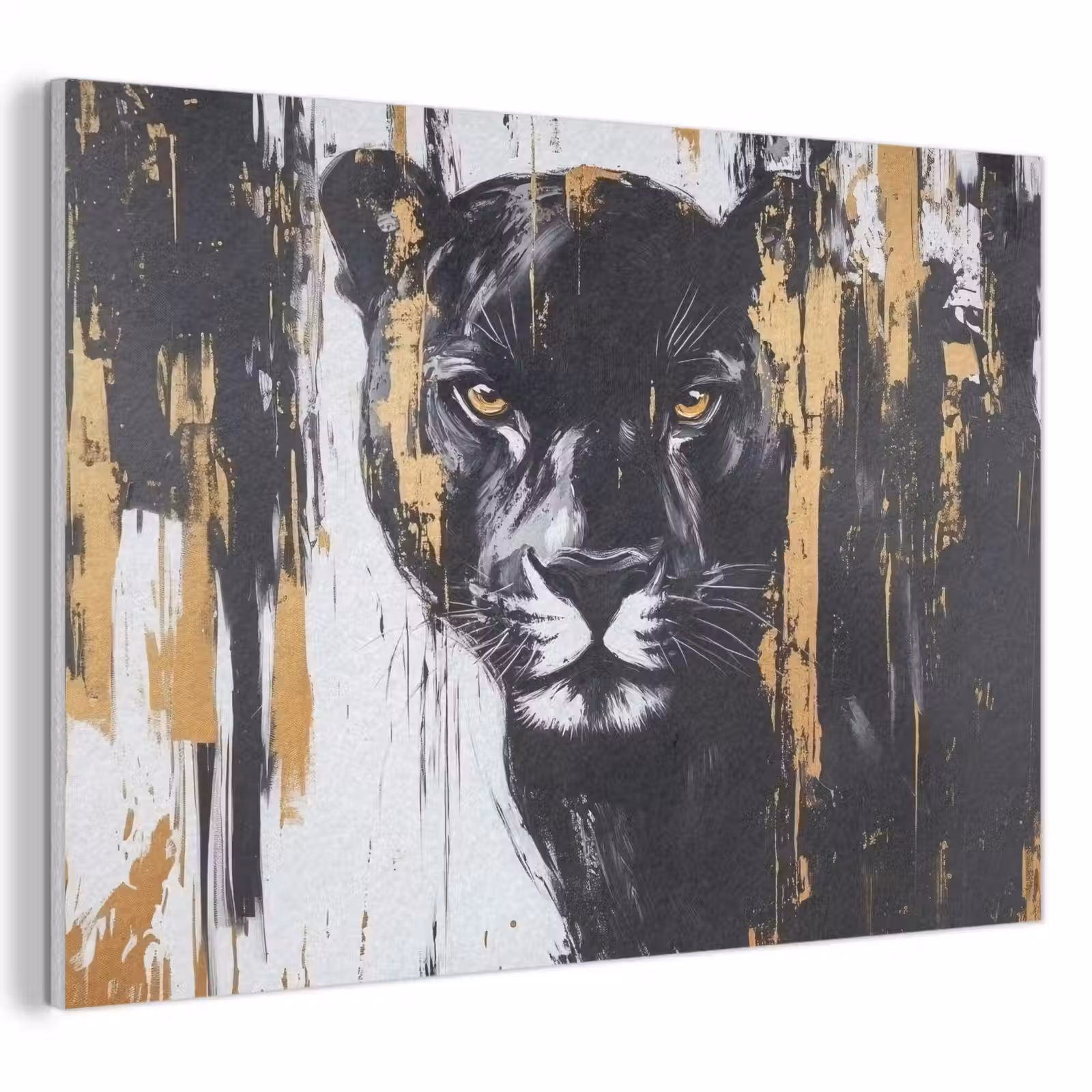 Akoestisch schilderij - Panter - Zwart - Abstract - Verfstreken — 1