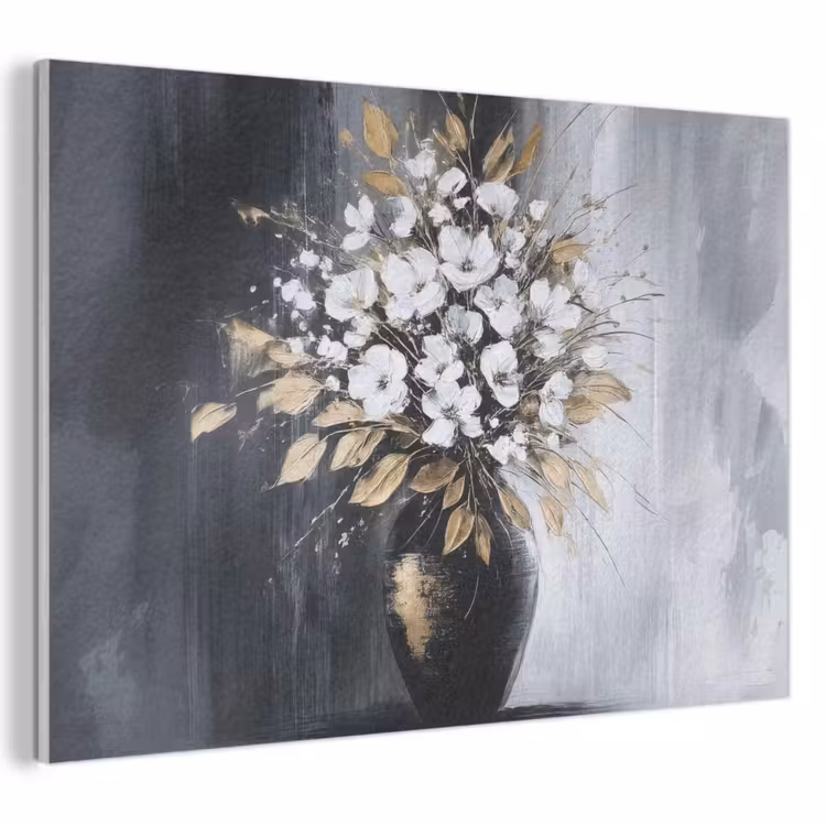 Akoestisch schilderij - Bloemen - Wit - Vaas - Abstract — 1