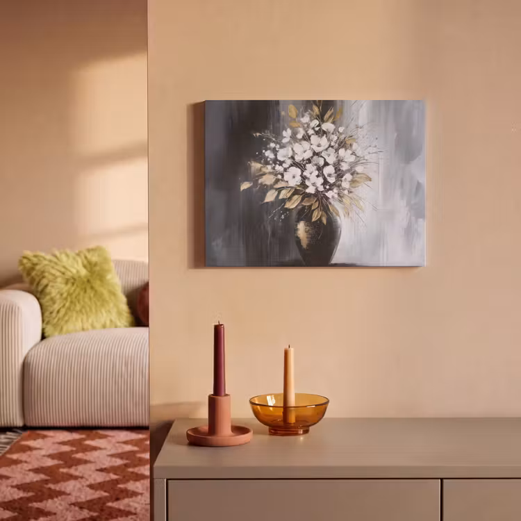 Akoestisch schilderij - Bloemen - Wit - Vaas - Abstract — 2