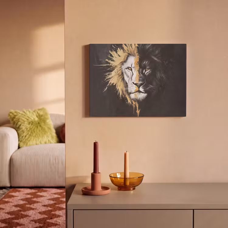 Akoestisch schilderij - Leeuw - Gesplitst - Zwart - Lijn — 2