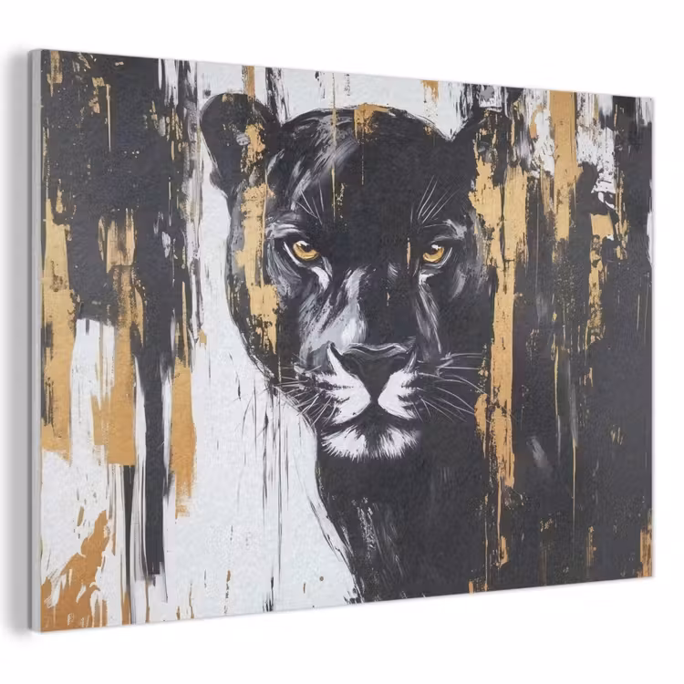 Akoestisch schilderij - Panter - Zwart - Abstract - Verfstreken — 1