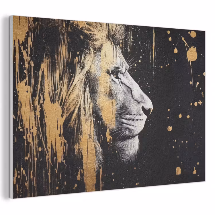 Akoestisch schilderij - Portret - Leeuw - Abstract - Goud — 1