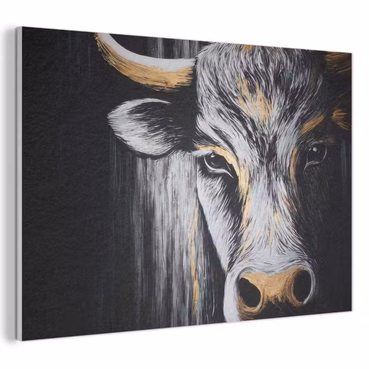 Akoestisch schilderij - Stier - Hoorns - Snuit - Goud — 1