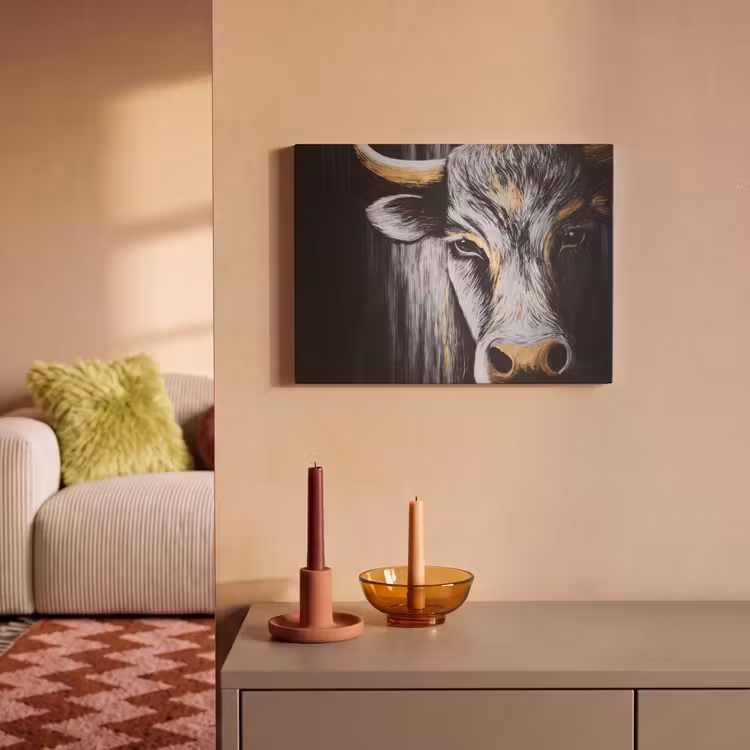 Akoestisch schilderij - Stier - Hoorns - Snuit - Goud — 2