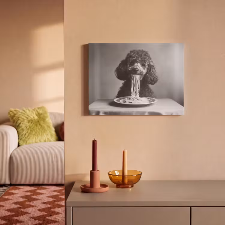 Akoestisch schilderij - Poedel - Hond - Zwart - Wit - Schattig - Pasta — 2