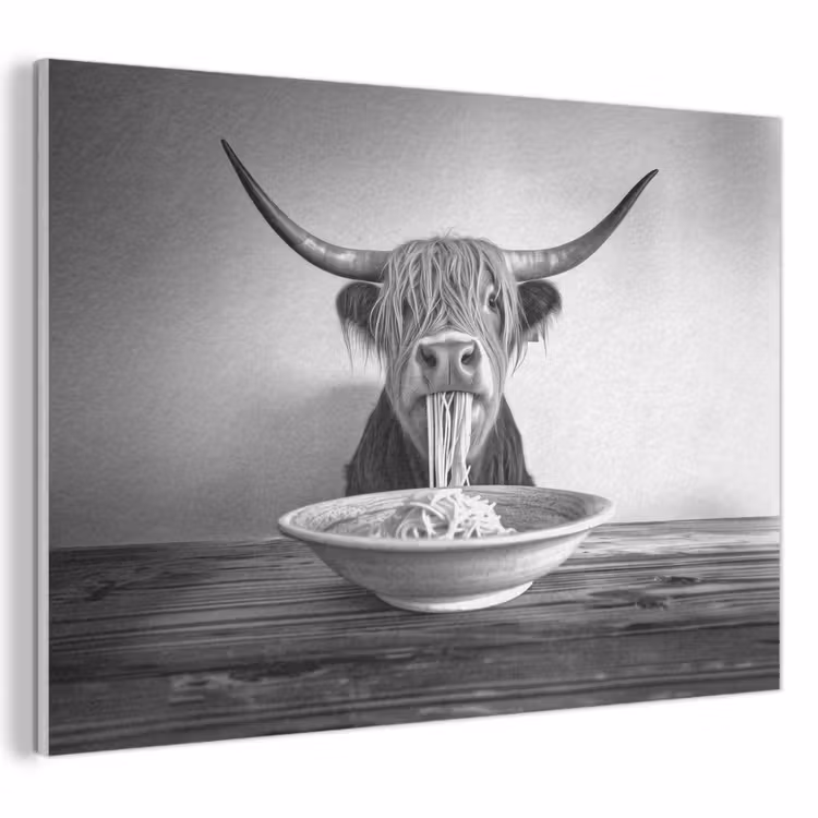 Akoestisch schilderij - Schotse Hooglander - Spaghetti - Dieren - Zwart wit — 1
