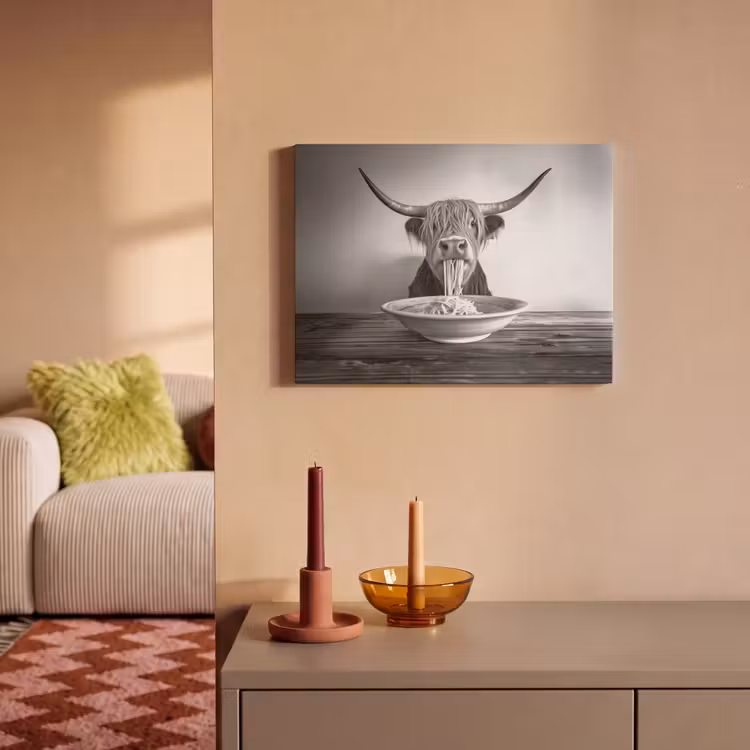 Akoestisch schilderij - Schotse Hooglander - Spaghetti - Dieren - Zwart wit — 2