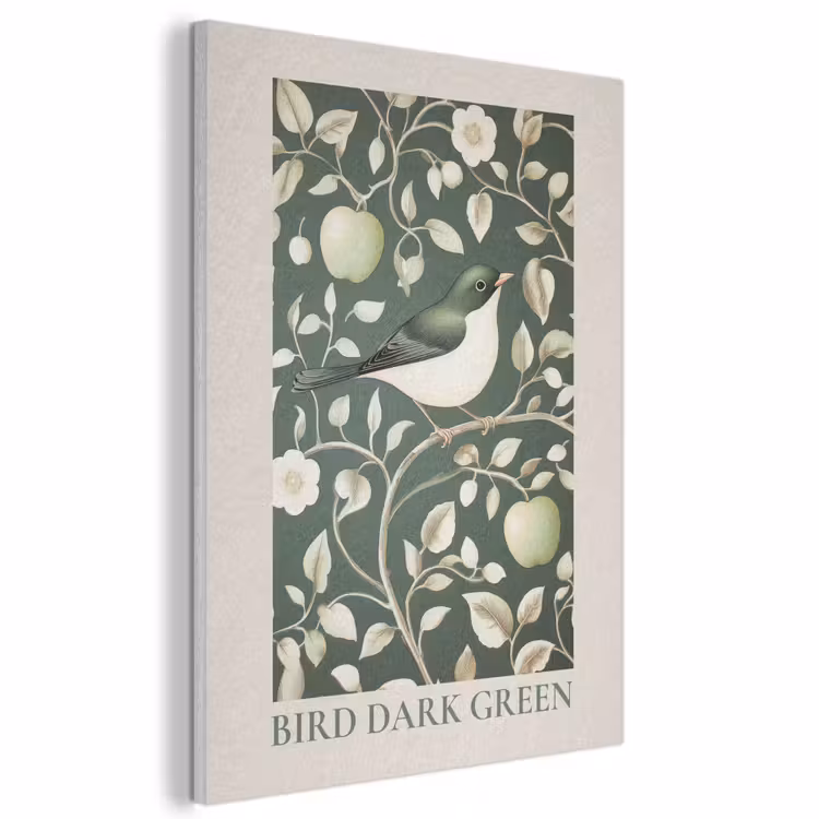 Akoestisch schilderij - Groen - Vogel - Bloemen — 1