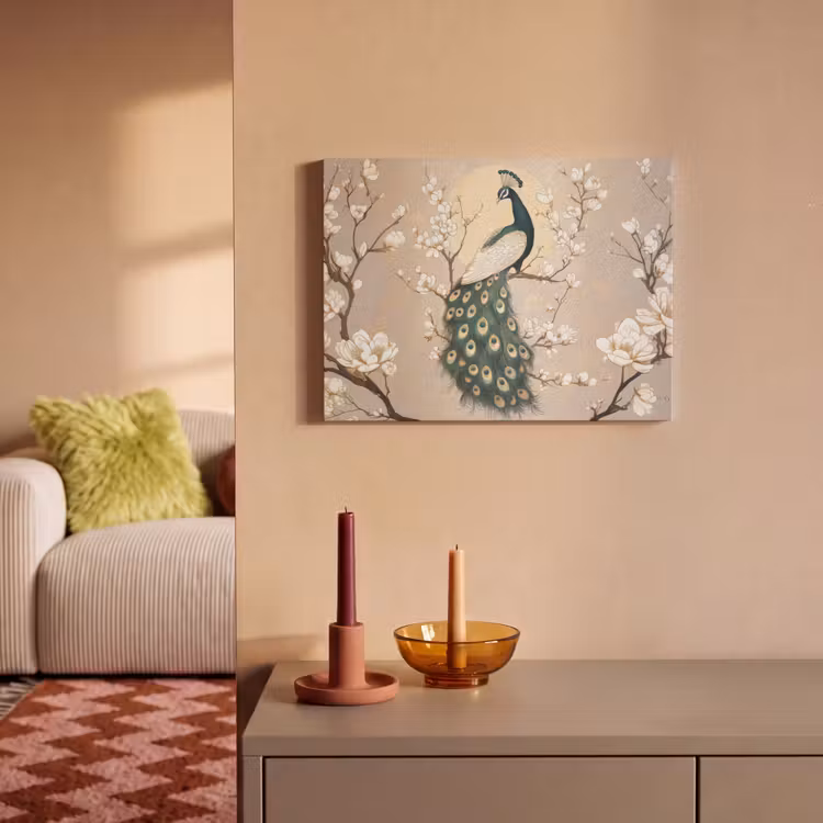Akoestisch schilderij - Pauw - Tak - Bloemen — 2