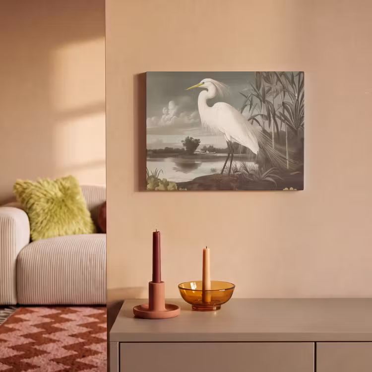 Akoestisch schilderij - Reiger - Planten - Wolken - Wit — 2