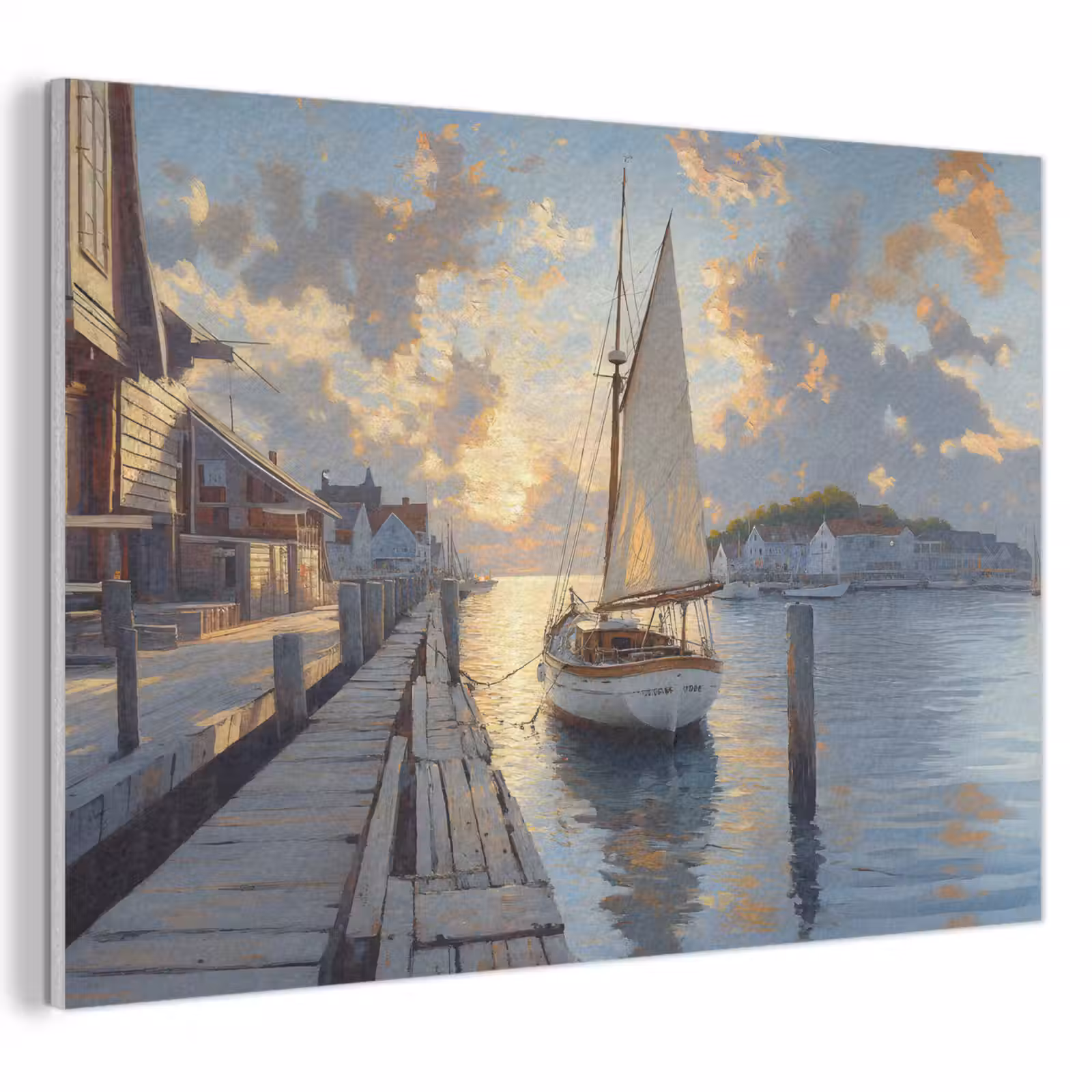 Akoestisch schilderij - Zeilboot - Zon - Pier - Hout — 1