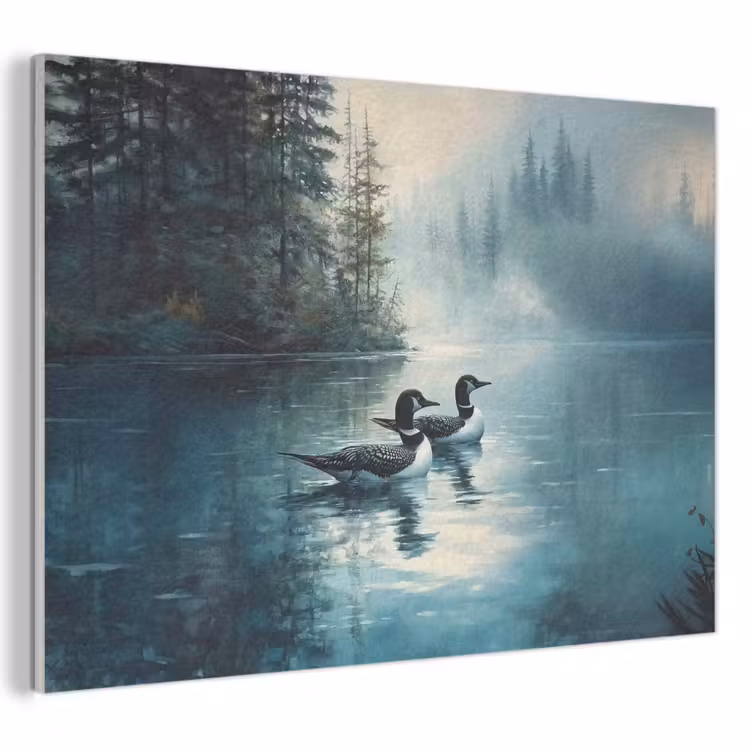Akoestisch schilderij - Bos - Water - Eenden - Mistig — 1