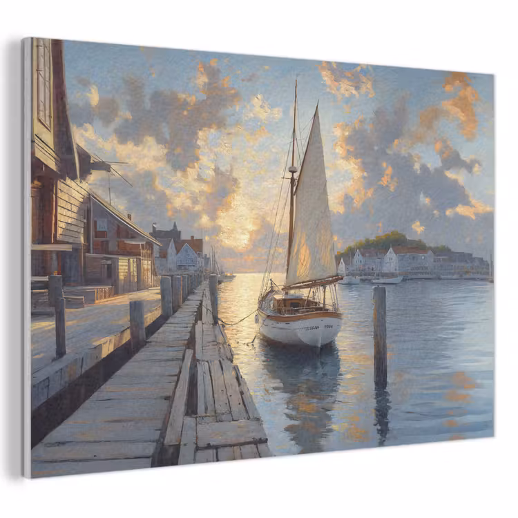 Akoestisch schilderij - Zeilboot - Zon - Pier - Hout — 1